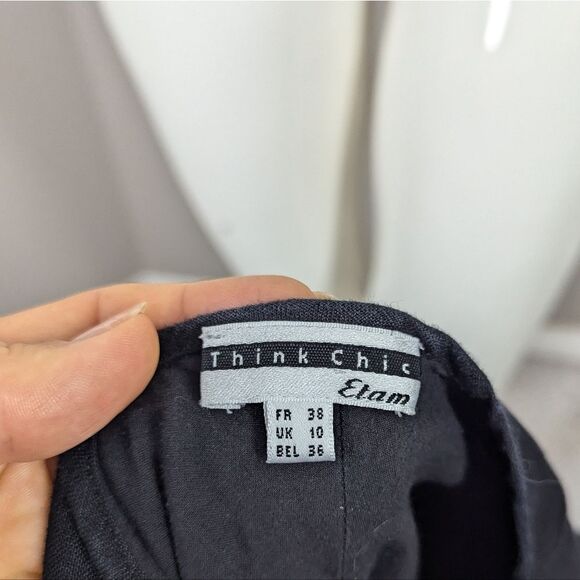 Etam Linen Blend Bias Cut Slip Dress Black Y2K Midi Lined Size S/M - Picture 2 of 8